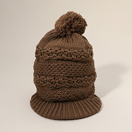 Pom Pom Slouchy Knit Visor Winter Hat
