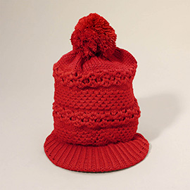 Pom Pom Slouchy Knit Visor Winter Hat