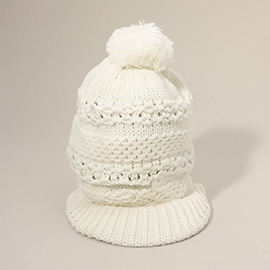 Pom Pom Slouchy Knit Visor Winter Hat