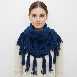 Tassel Fringe Chunky Knit Infinity Scarf