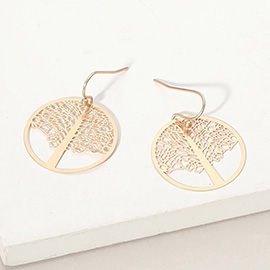 Brass Matte Metal Tree of Life Filigree Dangle Earrings