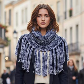 Fringe Drop Two Tone Knit Snood Scarf