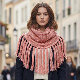 Fringe Drop Two Tone Knit Snood Scarf