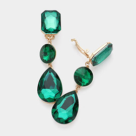Triple Glass Crystal Drop Clip On Earrings