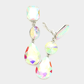 Triple Glass Crystal Drop Clip On Earrings