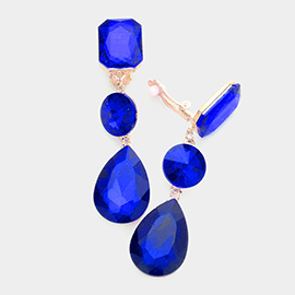 Triple Glass Crystal Drop Clip On Earrings