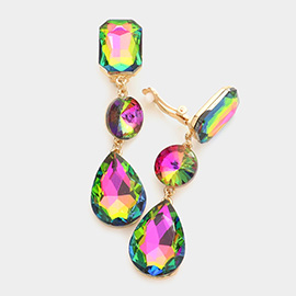 Triple Glass Crystal Drop Clip On Earrings