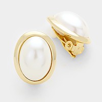 Oval pearl clip on earrings