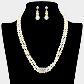 Layered Pearl Stone Accented Necklace