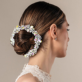 Floral Pave Glass Crystal Bun Wrap Headpiece