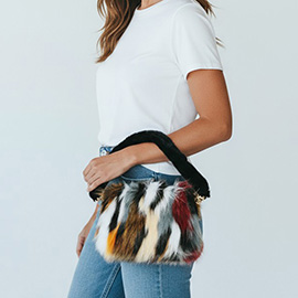 Furry Faux Fur Top Handle Plush Shoulder Handbag