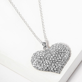 Crystal Rhinestone Pave Heart Pendant Necklace