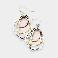 Layered Geo Metal Oval Hoop Dangle Earrings