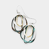 Layered Geo Metal Oval Hoop Dangle Earrings