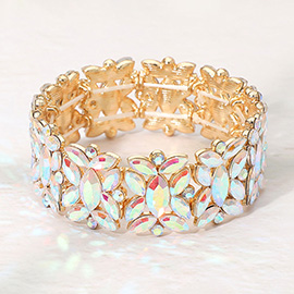 Marquise Floral Oval Crystal Cluster Stretch Evening Bracelet