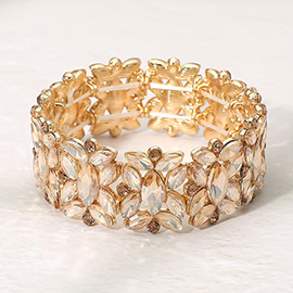 Marquise Floral Oval Crystal Cluster Stretch Evening Bracelet