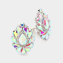 Teardrop Crystal Cluster Evening Clip On Earrings