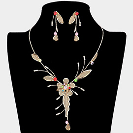 Crystal Detail Metal Mesh Flower Vine Necklace