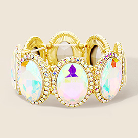 Rhinestone Trim Oval Crystal Stretch Evening Bracelet