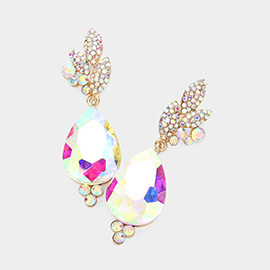 Rhinestone Pave Leaf Crystal Teardrop Evening Earrings