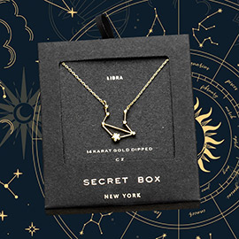 SECRET BOX_14K Gold Dipped CZ Libra Zodiac Sign Pendant Necklace