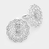 Crystal Embellished Floral Metal Clip On Earrings