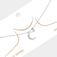 White Gold Dipped Cubic Zirconia Moon Star Pendant Necklace
