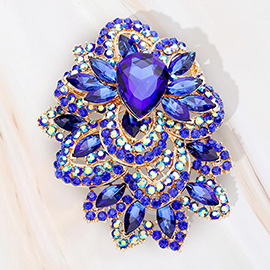 Crystal Pave Leaf Cluster Pin Brooch