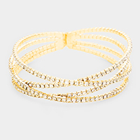 Crisscross Crystal Rhinestone Pave Cuff Bracelet