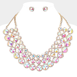 Crystal Pave Trim Round Evening Necklace
