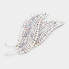 Rhinestone Pave Double Leaf brooch