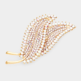 Rhinestone Pave Double Leaf brooch