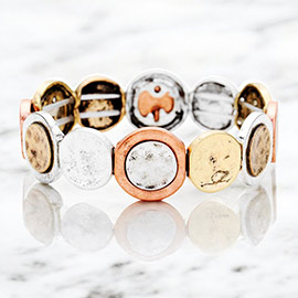 Burnished Metal Round Stretch Bracelet