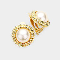 Pearl Braid Metal Trim Clip On Earrings