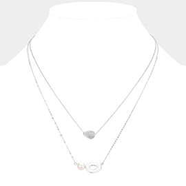 2-Row Pearl Pendant Necklace
