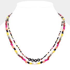 Multi Color Bead Statement Love Layered Necklace 