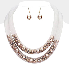 Double Mesh Tube Pearl Collar Necklace