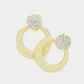 Rhinestone Pave Circle Metal Clip On Earrings