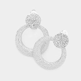 Rhinestone Pave Circle Metal Clip On Earrings