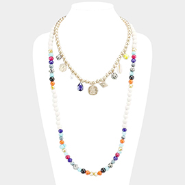 Multi Pendant Semi Precious Wood Ball Necklace