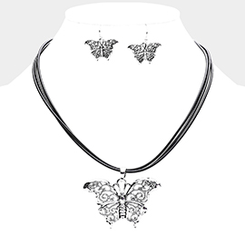 Filigree Antique Butterfly Pendant Necklace