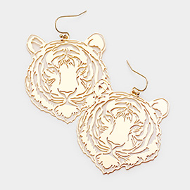 Brass Metal Cutout Tiger Dangle Earrings