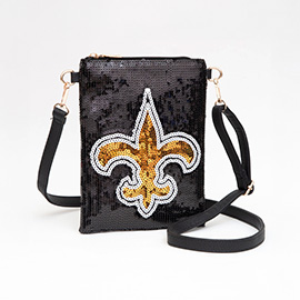 Fleur de Lis Accented Sequin Crossbody Bag