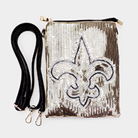 Fleur de Lis Accented Sequin Crossbody Bag
