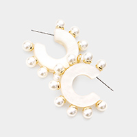 Pearl Detail Celluloid Acetate Half Hoop Earrings