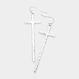 Hammered Metal Cross Dangle Earrings