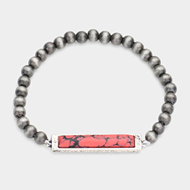 Rectangle Natural Stone Accented Stretch Bracelet