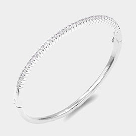 Rhodium Plated CZ Stone Paved Hinged Bangle Evening Bracelet