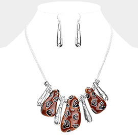 Enamel Leopard Patterned Abstract Metal Necklace