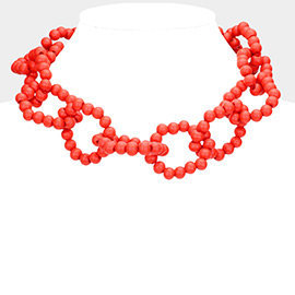 Wood Beaded Open Oval Link Necklace